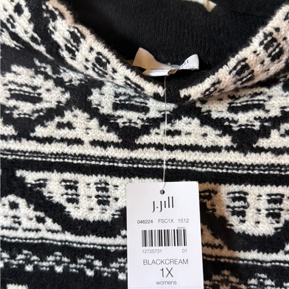 J.Jill Nordic Fair Isle Knit Sweater | Black & Ivory | Cozy Winter Classic NWT - Picture 4 of 5